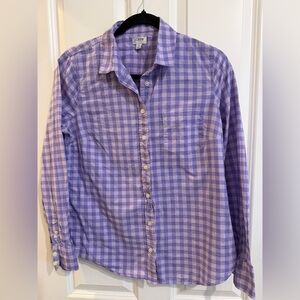 J. Crew factory purple plaid collared button down cotton long sleeve shirt.